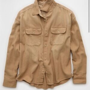 American Eagle Outfitters Tan Button-Down Boxy Flannel Shirt